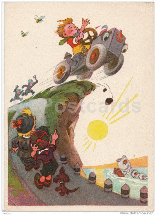 illustration by N. Nosova - Neznayka - driver - 1957 - Russia USSR - unused - JH Postcards