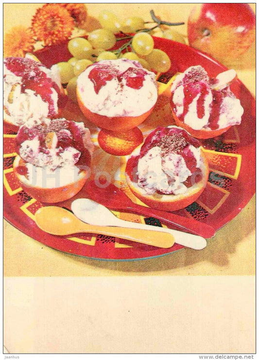 Oranges filled with ice cream - grape - cooking recepies - 1983 - Estonia USSR - unused - JH Postcards