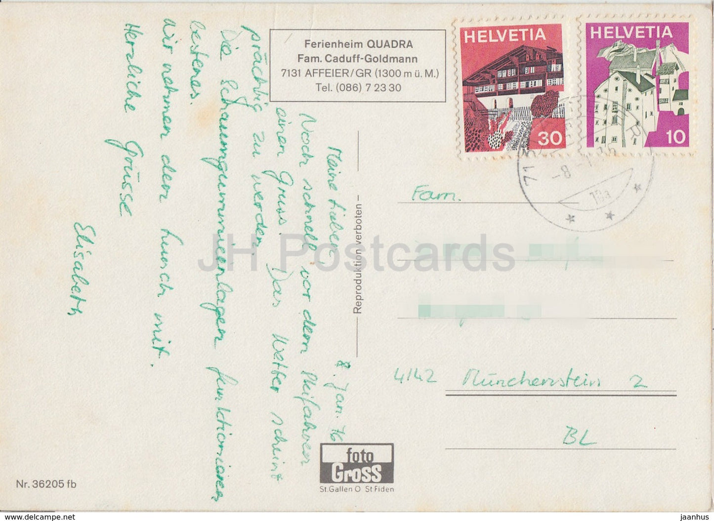 Ferienheim Quadra – 1976 – Schweiz – gebraucht