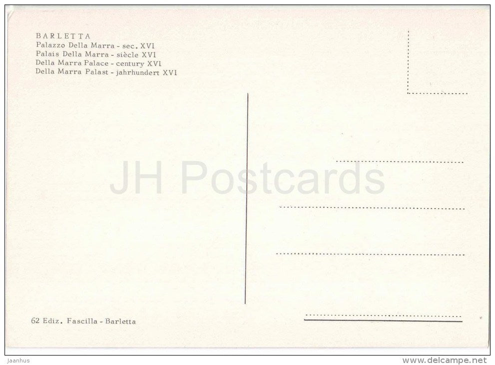 Palazzo della Marra - palace - Barletta - Puglia - 62 - Italia - Italy - unused - JH Postcards
