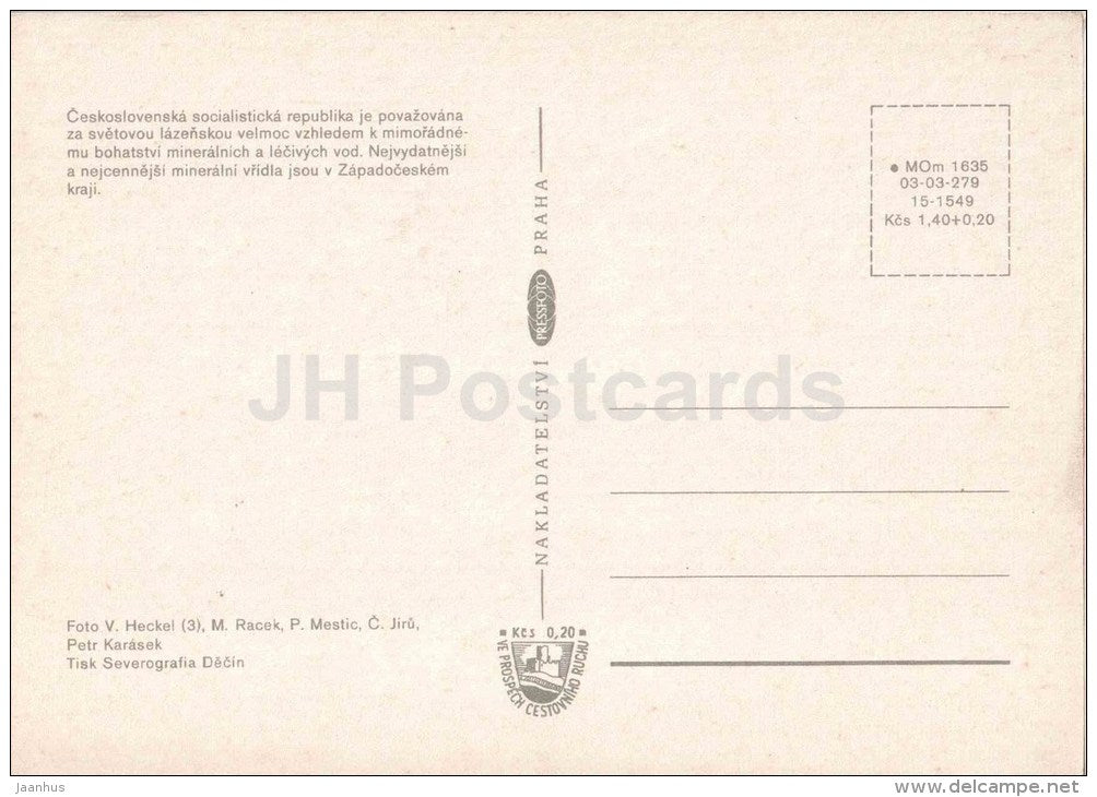 Zapadoceske Lazne - spas - Karlovy Vary - Marianske Lazne - Frantiskovy Lazne - Czechoslovakia - Czech - unused - JH Postcards