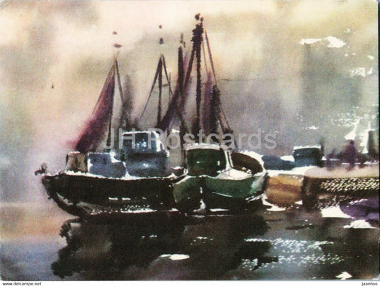 painting by E. Andersona - Fishing Boat - Latvian art - 1963 - Latvia USSR - unused - JH Postcards
