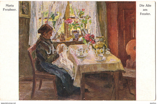 painting by Maria Preussner - Die Alte am Fenster - Deutsche Kunstler - 1080 German art old postcard - Germany - unused - JH Postcards