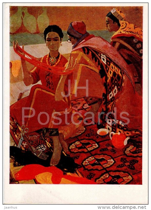 painting by I. Klychev - The Legend , 1964 - asian women - handicraft - russian art - unused - JH Postcards