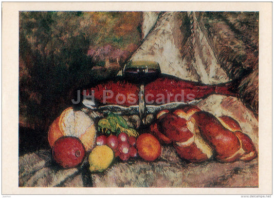 painting by I. Mashkov - Still Life with Red Fish , 1923 - Russian art - Russia USSR - unused - JH Postcards