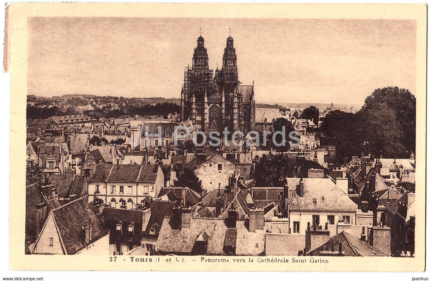 Tours - Panorama vers la Cathedrale Saint Gatien - 27 - old postcard - France - used - JH Postcards