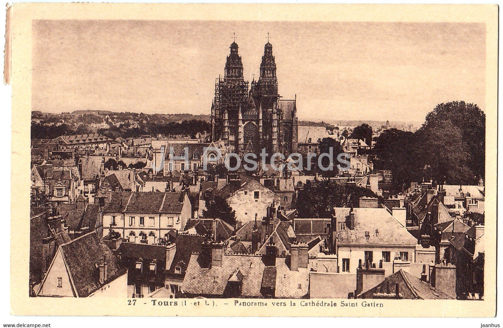 Tours - Panorama vers la Cathedrale Saint Gatien - 27 - old postcard - France - used - JH Postcards