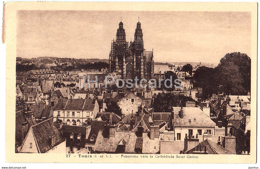 Tours - Panorama vers la Cathedrale Saint Gatien - 27 - old postcard - France - used - JH Postcards