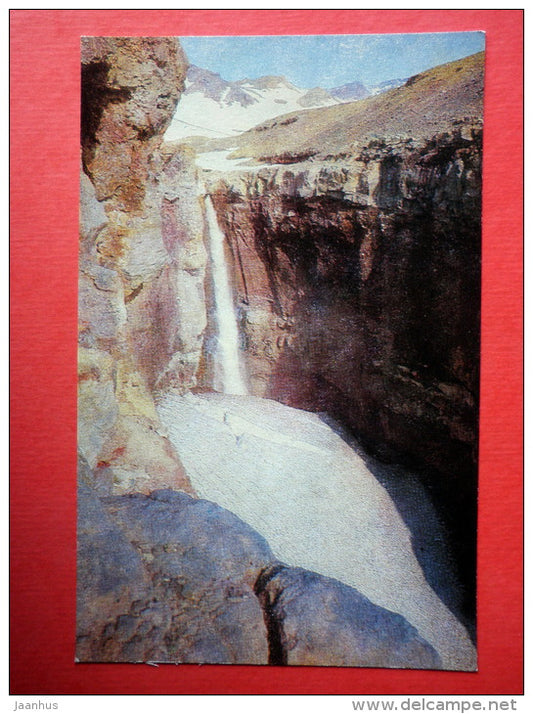 80 meters high waterfall in Opasniy canyon . Slopes of the volcano Mutnovskii - Kamchatka - 1981 - Russia USSR - unused - JH Postcards
