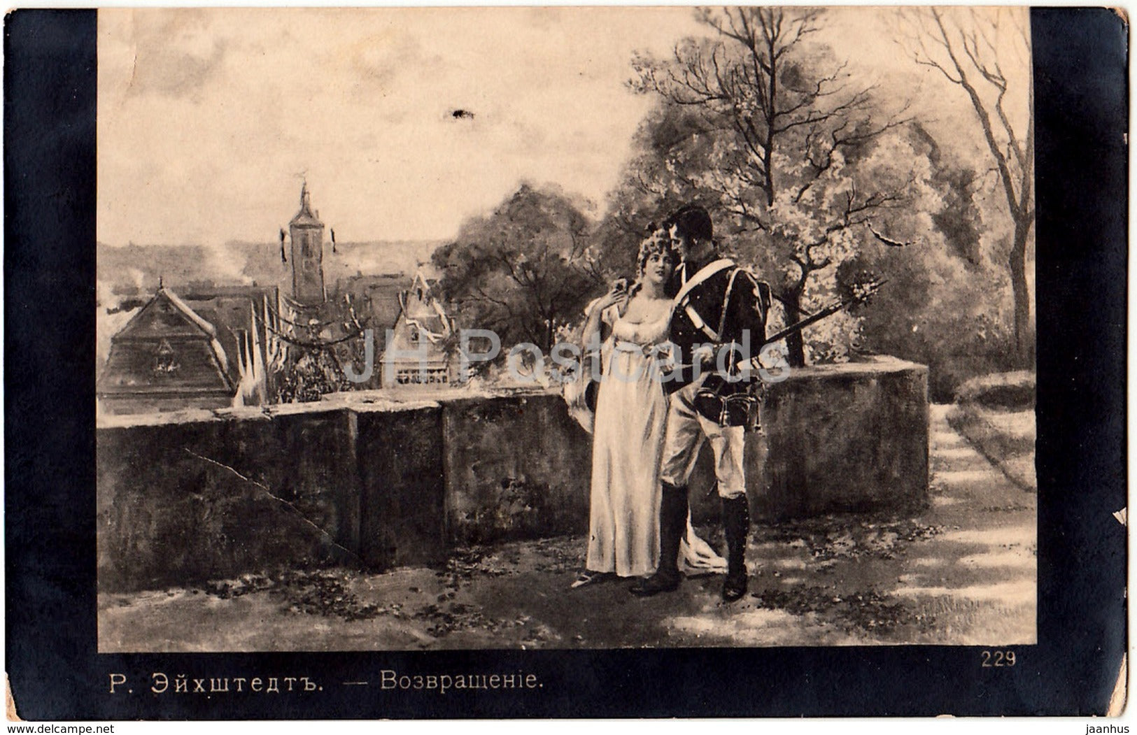 painting by R. Eichstedt - Return - couple - 229 - art - Imperial Russia - used - JH Postcards