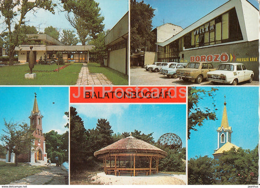 Balaton - Balatonboglar - church - cars - multiview - 1979 - Hungary - used - JH Postcards