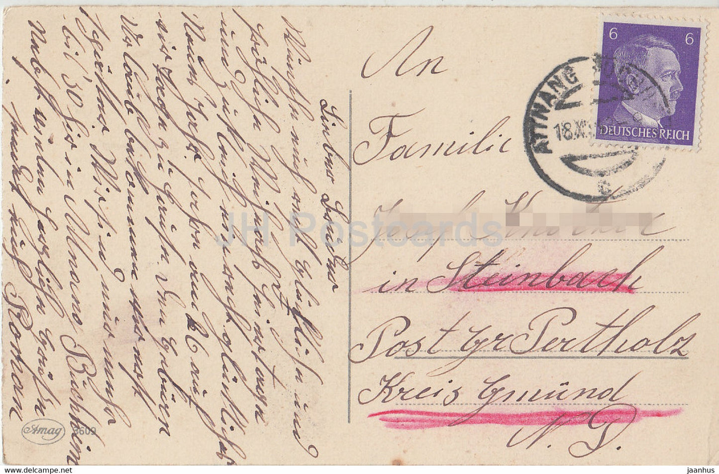 winter house - illustration - Amag 3609 - old postcard - used