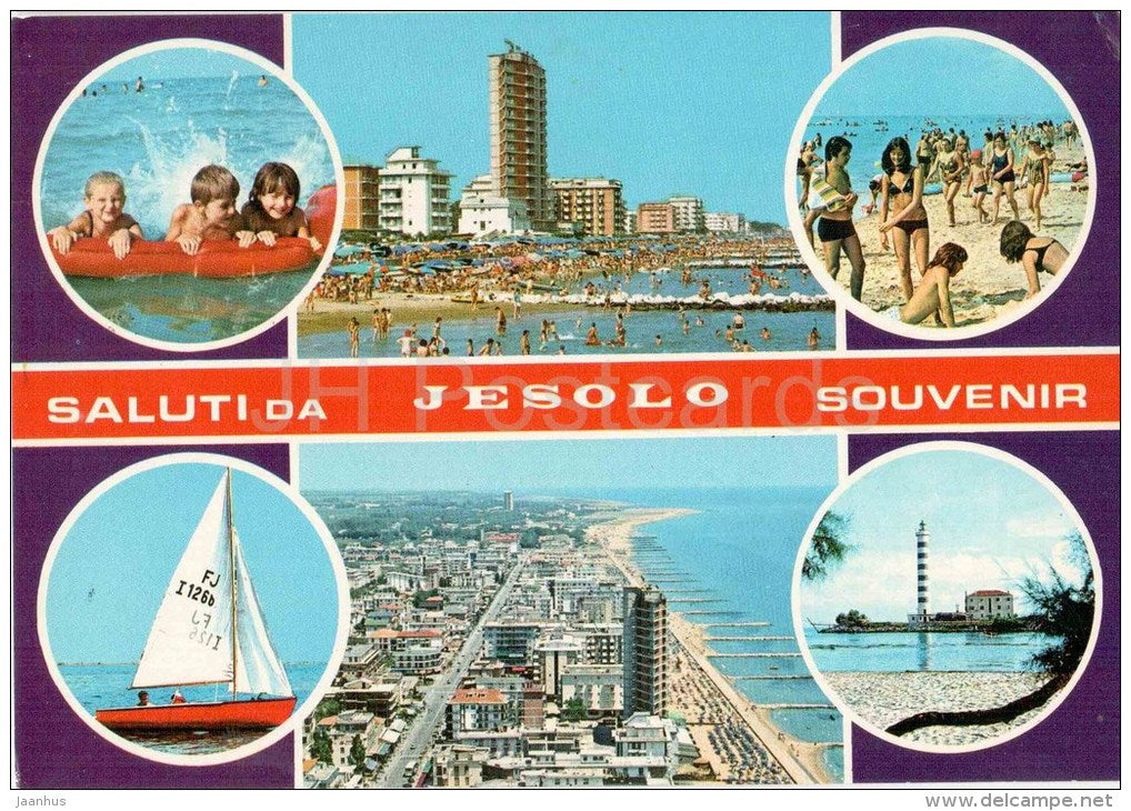 Saluti da Jesolo , Souvenir - beach - Veneto - Venezia - 0193 - Italia - Italy - sent from Italy to Germany 1979 - JH Postcards