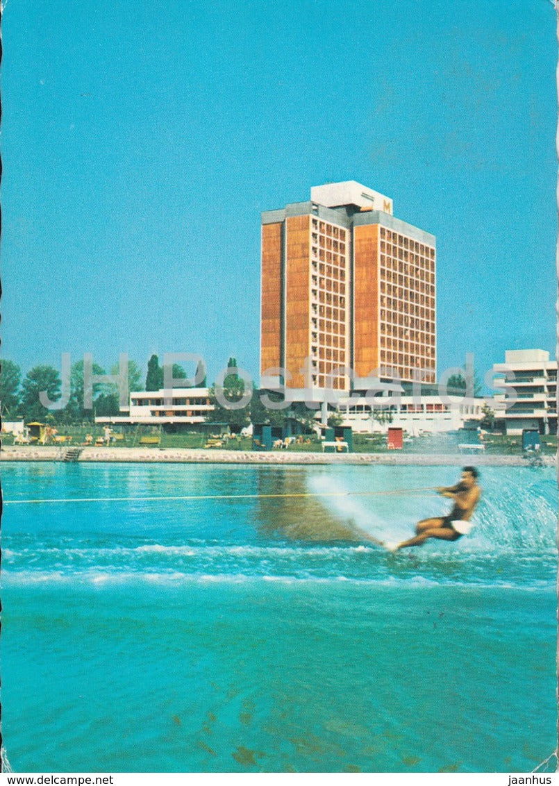 Greetings from the lake Balaton - hotel - Water skiing - 1972 - Hungary - used - JH Postcards