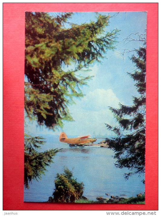 On Vodl lake - airplane - seaplane - Kareliya - Karelia - 1975 - Russia USSR - unused - JH Postcards