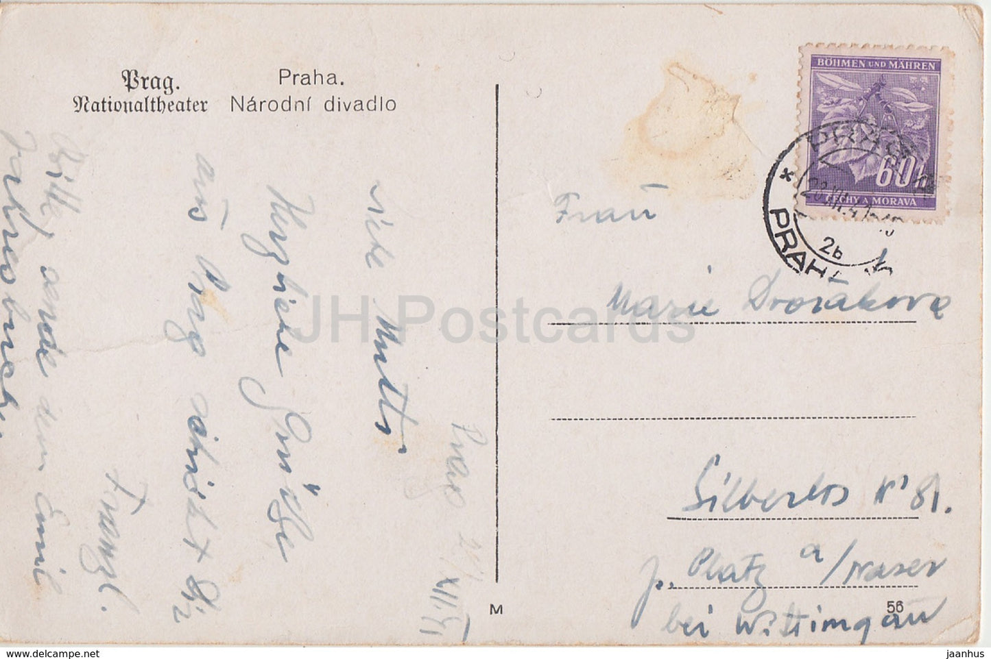 Praha - Prague - Nationaltheater - Narodni divadlo - theatre - old postcard - 1941 - Czech Republic - used