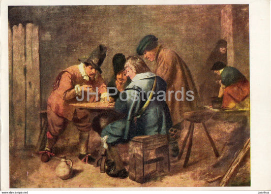 painting by Adriaen Brouwer - Wurfelnde Soldaten - Soldiers playing Dice Game - Flemish art - Germany DDR - unused - JH Postcards