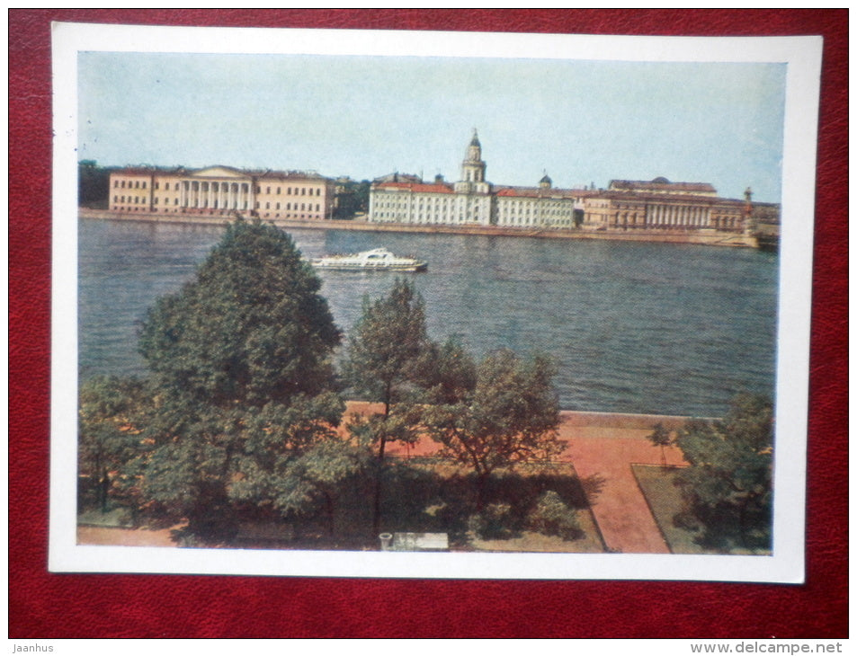 University Embankment - boat - Leningrad - St. Petersburg - 1959 - Russia USSR - unused - JH Postcards