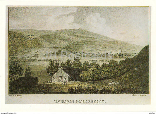 Wernigerode vom Horstberg um 1825 - art by G. Kraus - DDR Germany - unused - JH Postcards