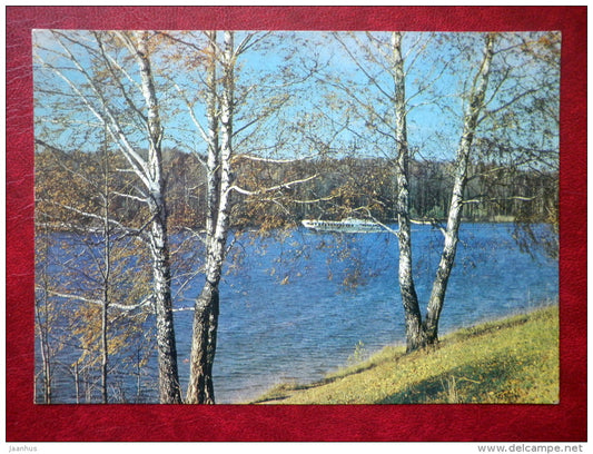 autumn - birch trees - passenger boat - 1981 - Russia USSR - unused - JH Postcards