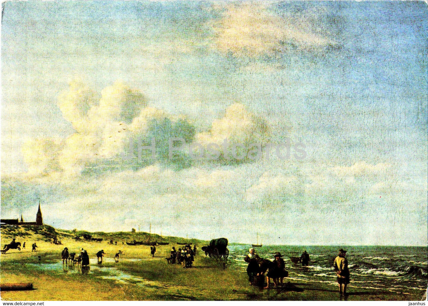 painting by Adriaen van de Velde - Der Strand von Scheveningen - Dutch art - old postcard - Germany - used - JH Postcards