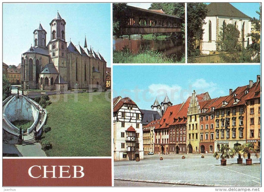 St. Nicholas Cathedral - wooden bridge over Ohri river - square of King George - Cheb - Czechoslovakia - Czech - unused - JH Postcards