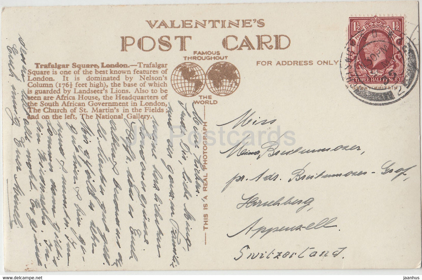London - Trafalgar Square - Valentine - 894 - old postcard - 1935 - England - United Kingdom - used