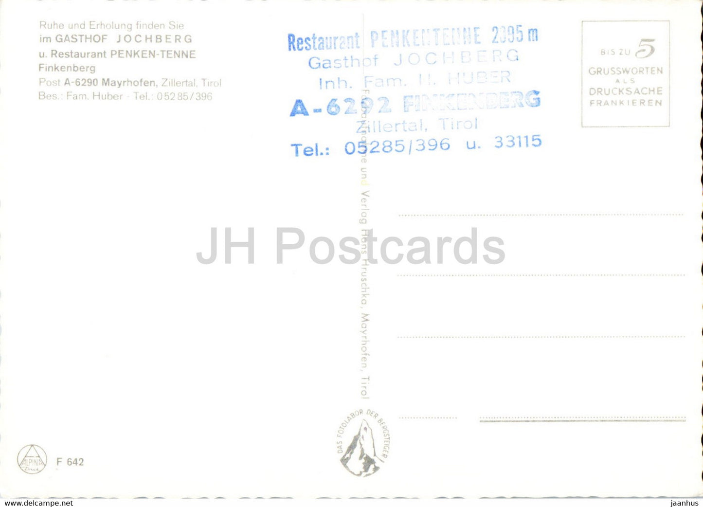 Gasthof Jochberg - Restaurant Penken Tenne - Finkenberg - Österreich - unbenutzt