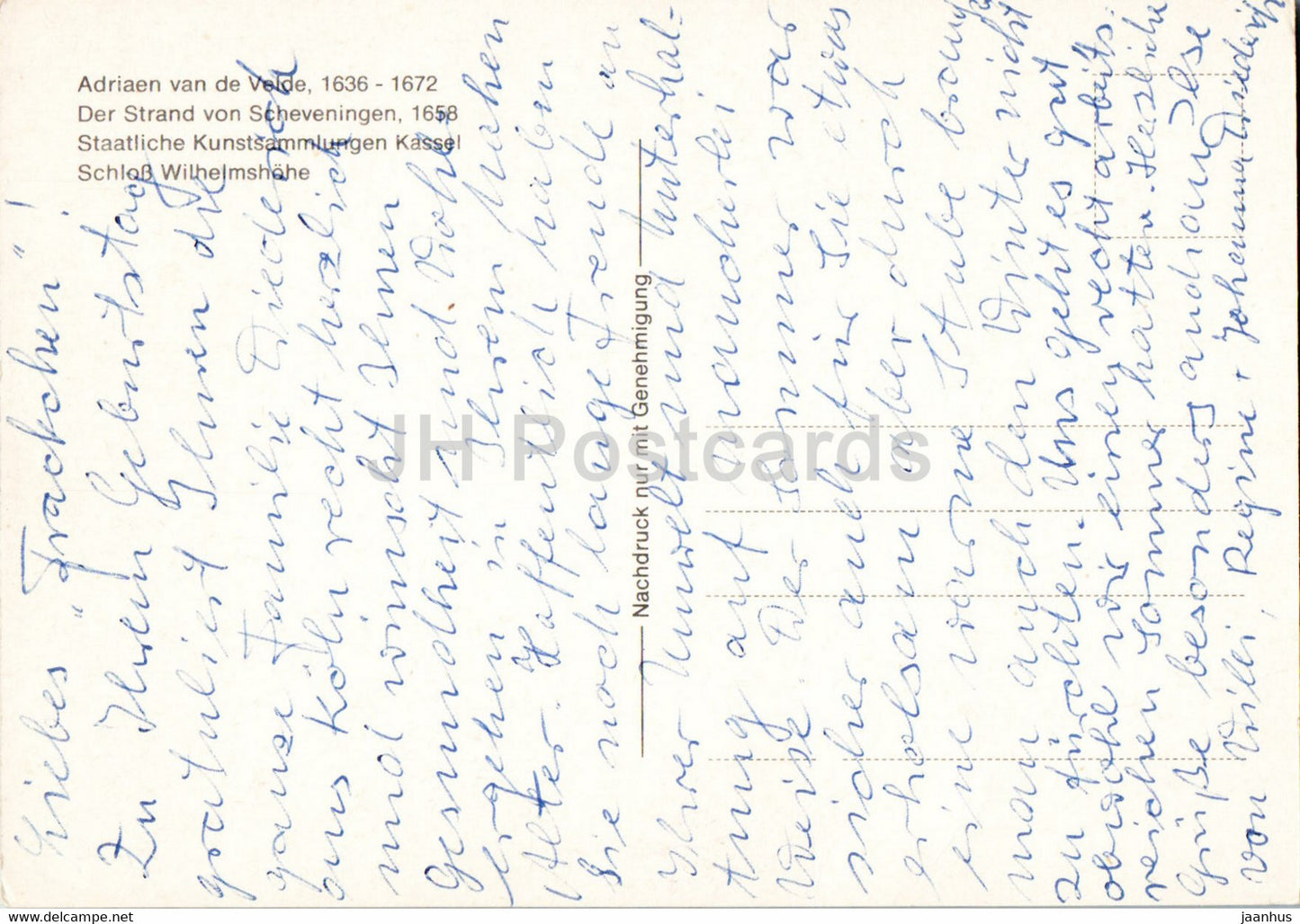 Gemälde von Adriaen van de Velde – Der Strand von Scheveningen – Niederländische Kunst – alte Postkarte – Deutschland – gebraucht