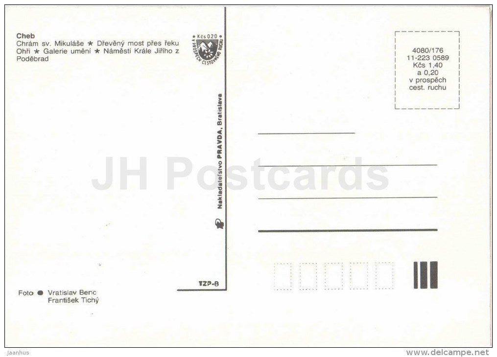 St. Nicholas Cathedral - wooden bridge over Ohri river - square of King George - Cheb - Czechoslovakia - Czech - unused - JH Postcards