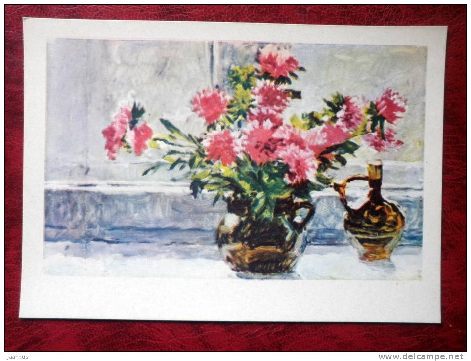 Painting by W. Zakshevsky - asters - flowers - poland art - unused - JH Postcards
