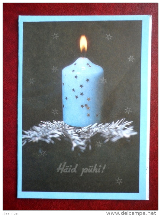 New Year Greeting card - candle - 1990 - Estonia USSR - used - JH Postcards