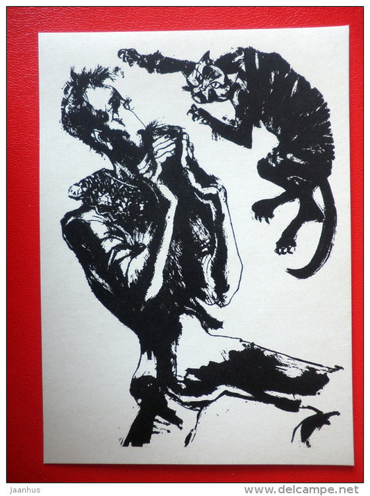 illustration by K. Alonso - Cat - Don Quixote by Miguel de Cervantes - 1965 - Russia USSR - unused - JH Postcards