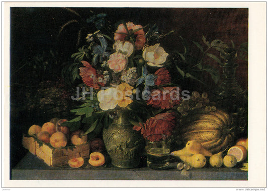 painting by I. Khrutsky - Flowers and Fruits , 1839 - pears - lemon - Russian art - 1976 - Russia USSR - unused - JH Postcards