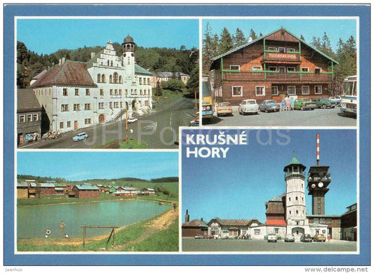Krušné hory - Jachymov - town hall - Marianska - hill hotel Klinovec - Czechoslovakia - Czech - unused - JH Postcards