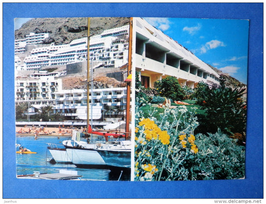 Aparthotel Puerto Plata , Playa de Puerto Rico - hotel - sailing boat - sent from Spain to Finland 1975 - Spain - used - JH Postcards