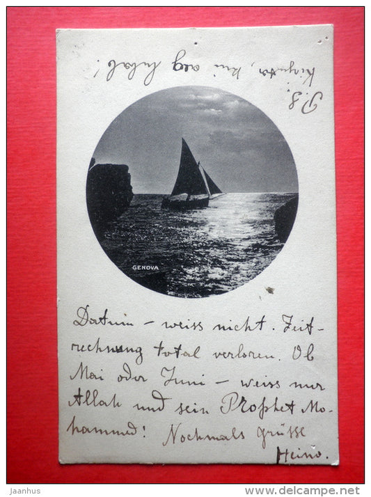 sailing boat - Genova - Genoa - 151 - old postcard - Italy - sent to Estonia Reval Imperial Russia 1909 - JH Postcards