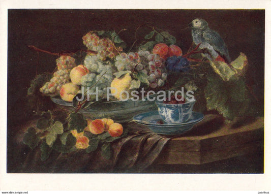 painting by Jan Fyt - Fruits and Parrot - birds - grape - Flemish art - 1961 - Russia USSR - unused - JH Postcards