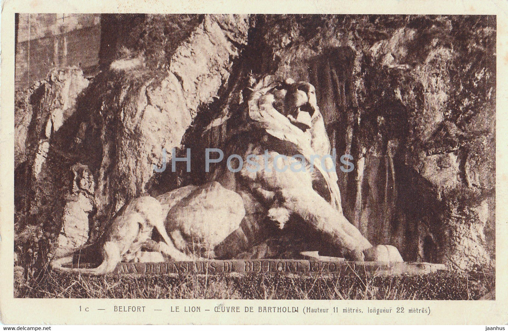 Belfort - Le Lion - Ceuvre de Bartholdi - old postcard - 1928 - France - used - JH Postcards