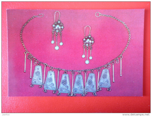 Necklace , Earrings , silver - Georgian Chasing - 1970 - Russia USSR - unused - JH Postcards
