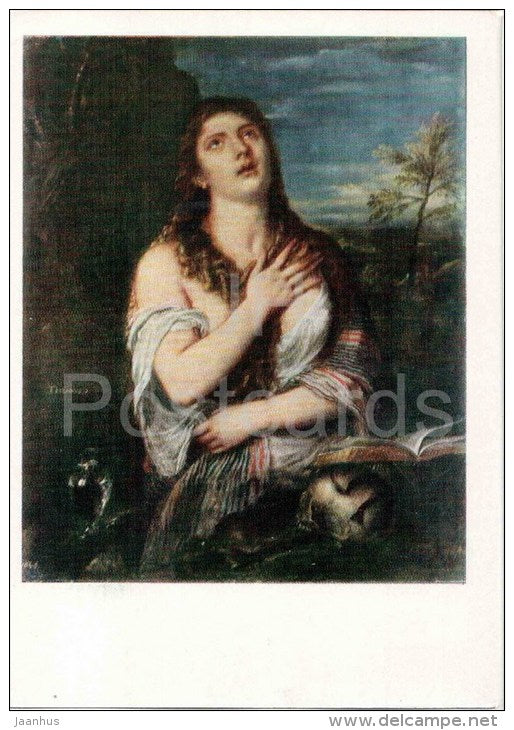 painting by Titian - Penitent Mary Magdalene - italian art - unused - JH Postcards
