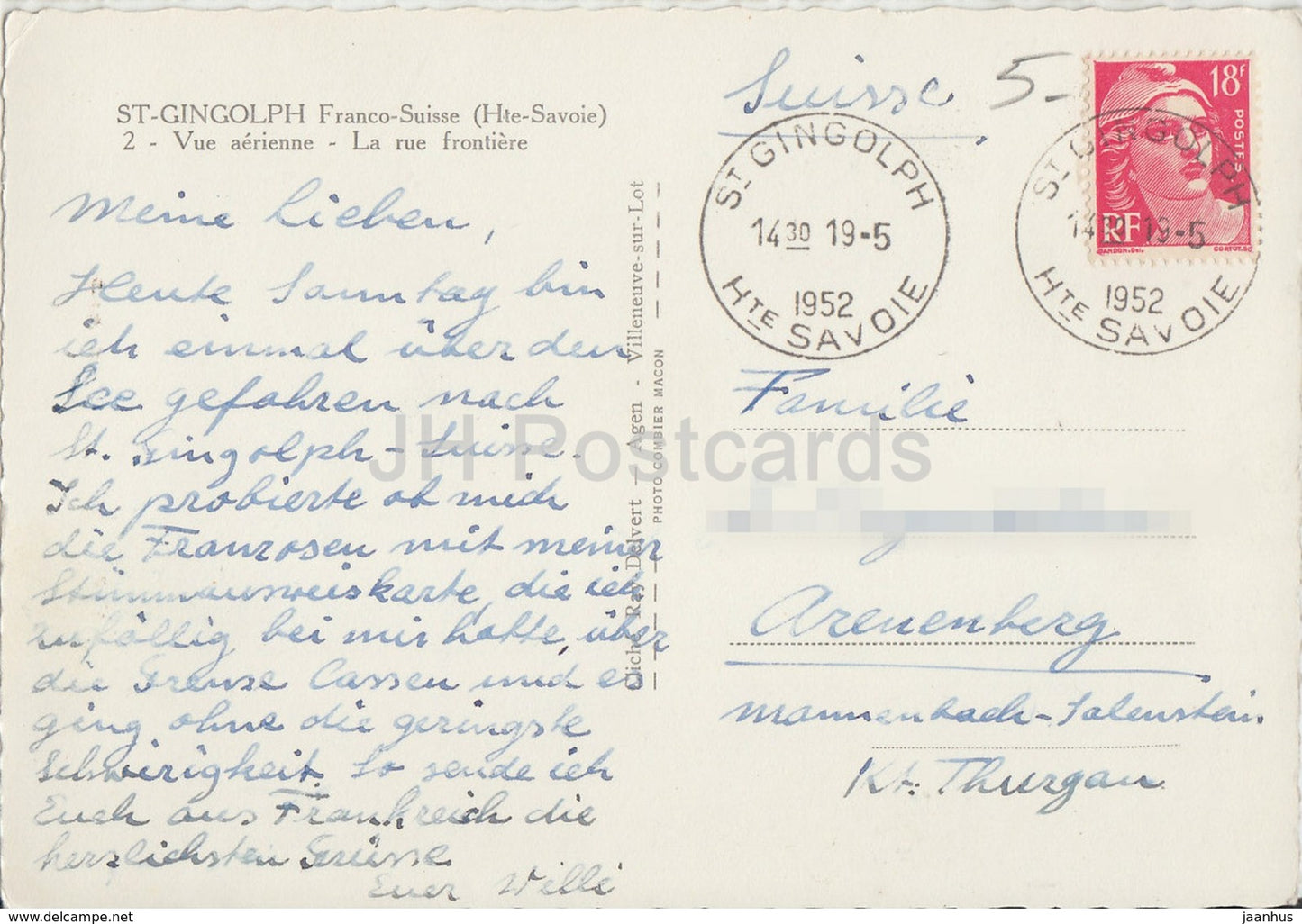 St Gingolph - Vue Aerienne - La Rue Frontiere - Dampfer Rhone - Passagierschiff - 1952 - Frankreich - gebraucht