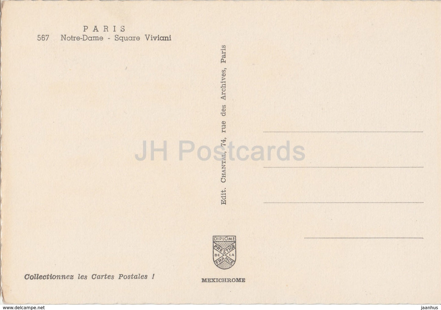Paris - Notre Dame - Square Viviani - 567 - France - cartes postales anciennes - inutilisées