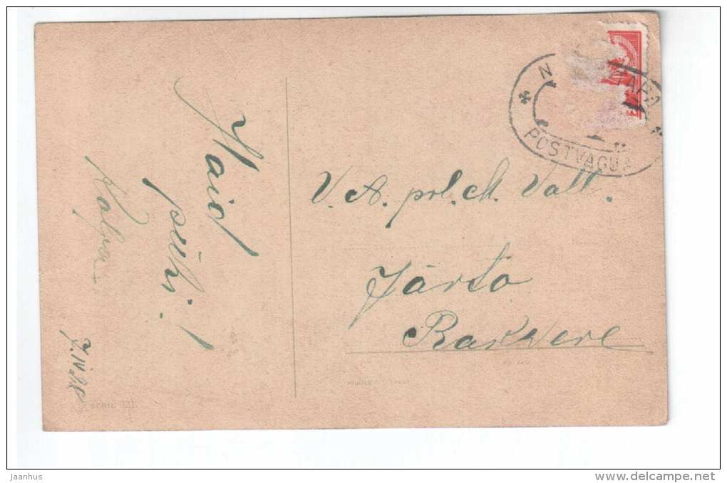 illustration - mowing - serie 321 - old postcard - circulated in Estonia 1928 - used - JH Postcards