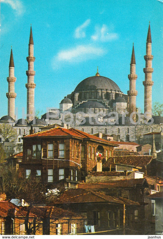 Istanbul - A View of the Soliman's Mosque through of typical wood houses - Turkey - unused - JH Postcards