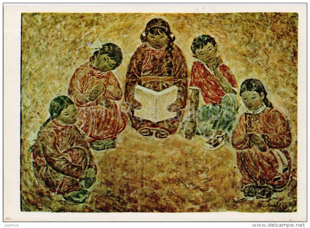 painting by V. Golovanov - Reading , 1970 - book - russian art - unused - JH Postcards