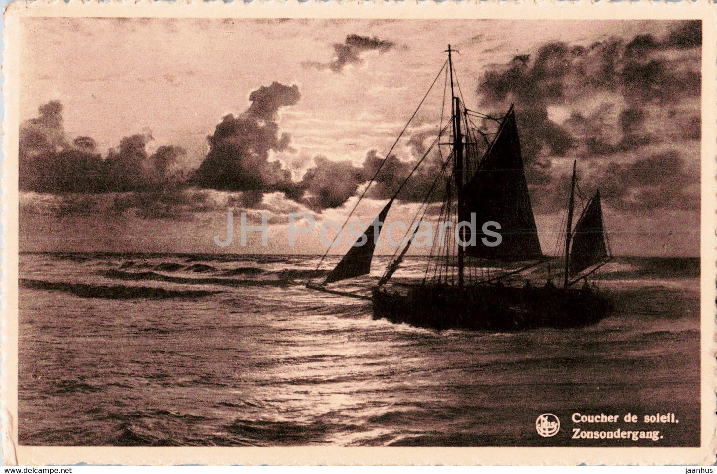 Wenduine - Coucher de soleil - Zonsondergang - sailing ship - old postcard - 1951 - Belgium - used - JH Postcards