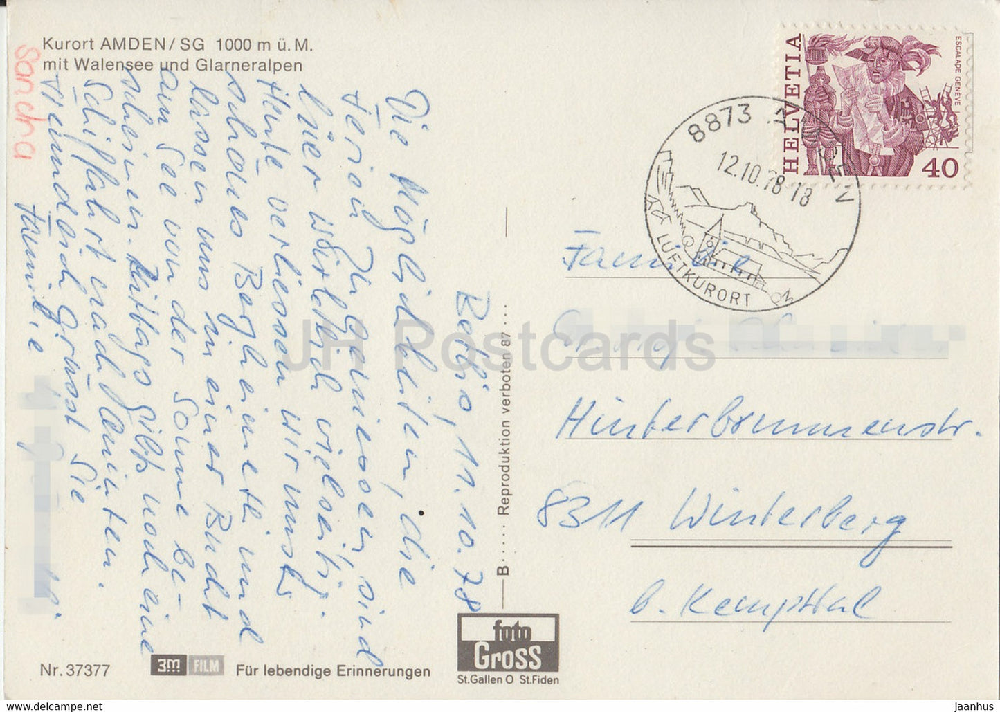 Kurort Amden mit Walensee und Glarneralpen - 2605 - 1978 - Suisse - d'occasion