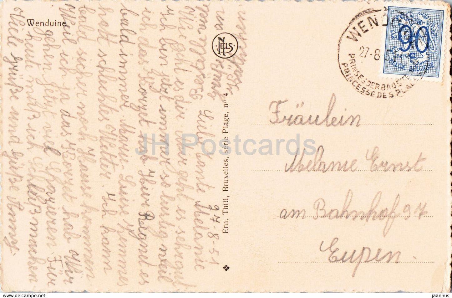 Wenduine - Coucher de soleil - Zonsondergang - Segelschiff - alte Postkarte - 1951 - Belgien - gebraucht