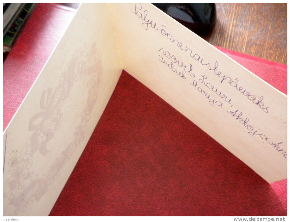 Birthday Greeting Card - wreath - flowers - 1988 - Estonia USSR - used - JH Postcards